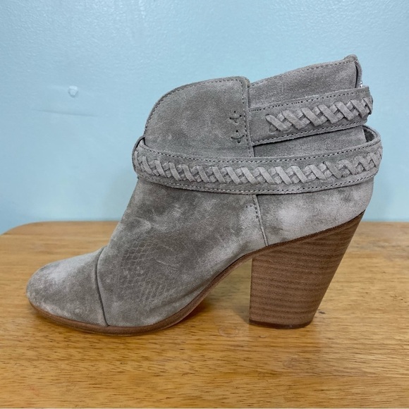 Rag & Bone Harrow Belted Suede Gray Heeled Bootie Leather‎ Sz 7 - Picture 2 of 8